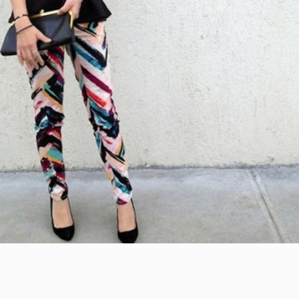 H&M Skinny Jeans Women's Size 6 Multicolor Paint Streaks Funky Geometric